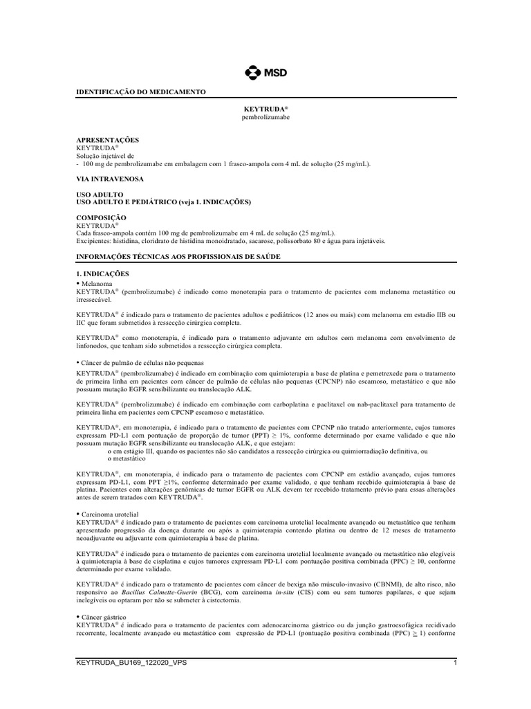 Indicações e Composição do Keytruda | PDF | Câncer | Câncer colorretal