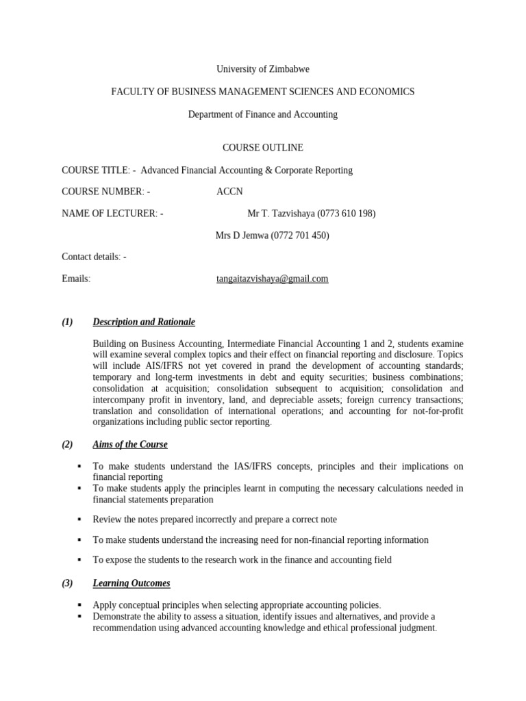 Advanced Financial Accounting Course Outline | PDF | International ...