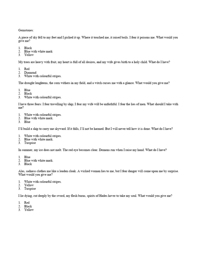 Gemstone Riddles and Their Answers | PDF