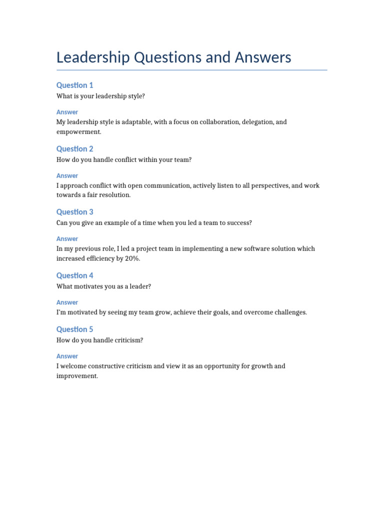Leadership Q&A for Development | PDF