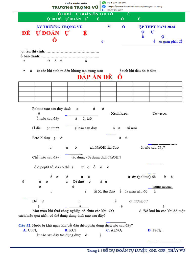de Du Doan So 06. TTB - Dap An | PDF