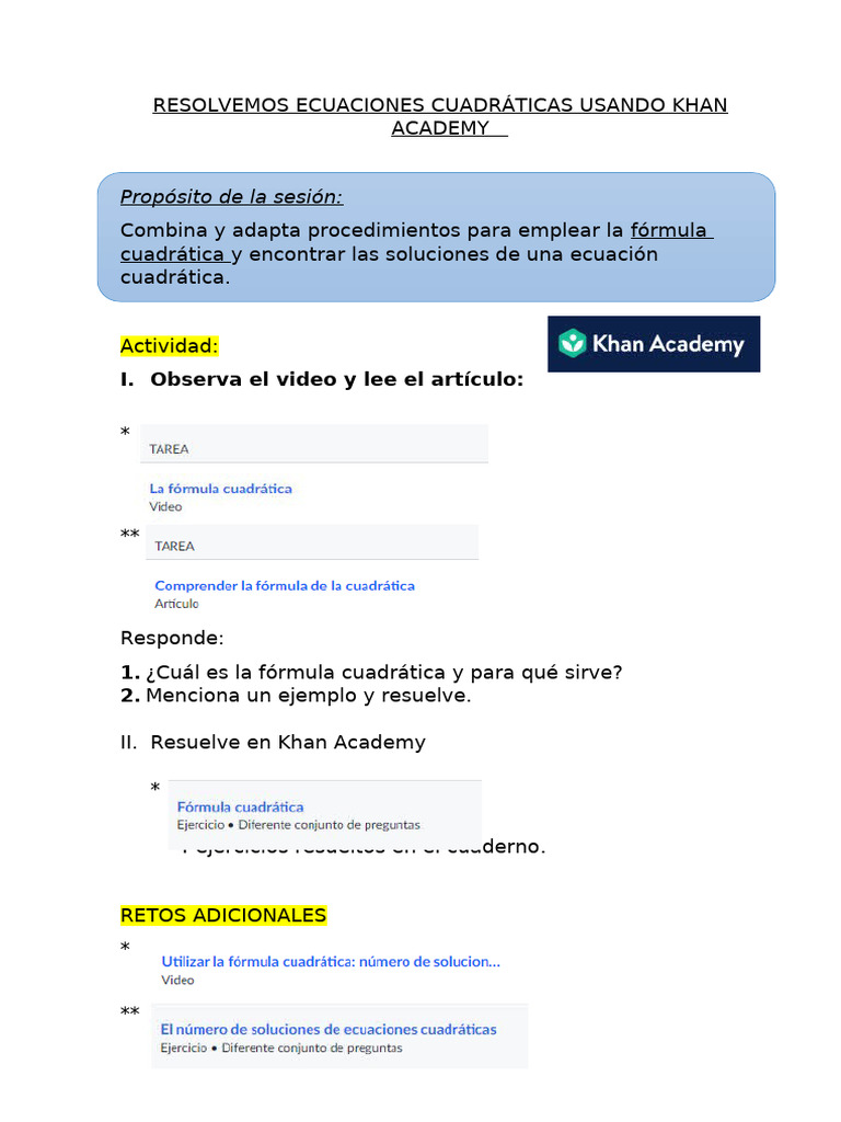 U6 5 matem tica 5 sec formula cuadr tica 5to academia khan practica