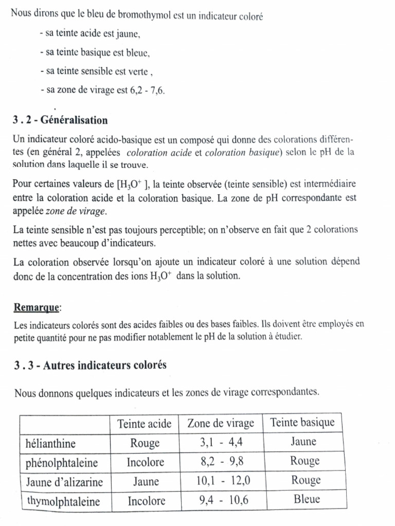 Indicateurs colorés et leurs zones de virage | PDF