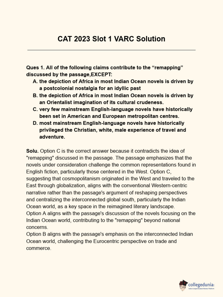 CAT 2023 VARC Slot 1 Solutions | PDF | Society | Human Migration