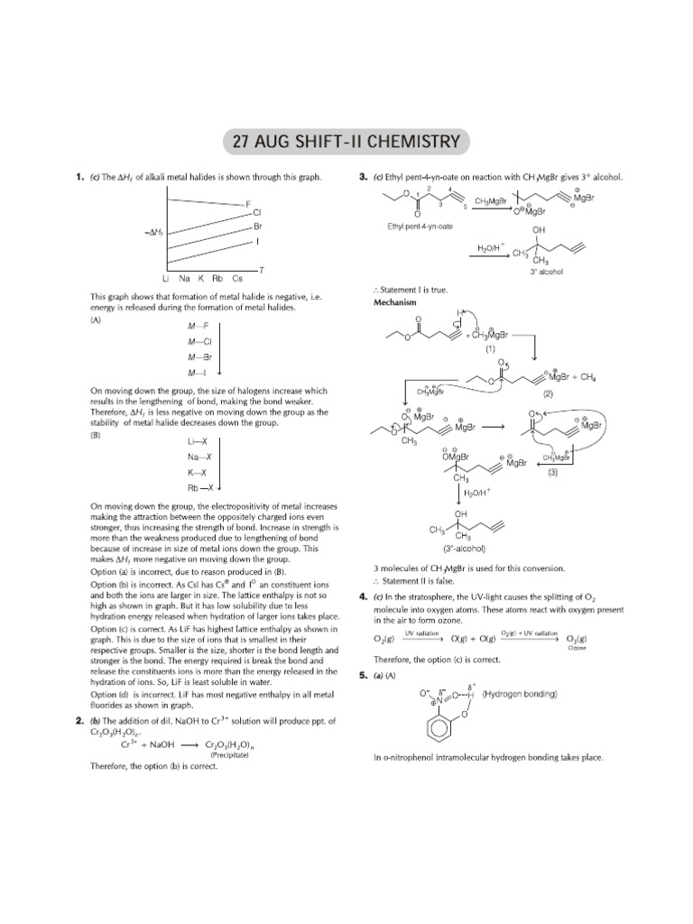 27 Aug Shift 2 - Chemistry10232021010204 | PDF