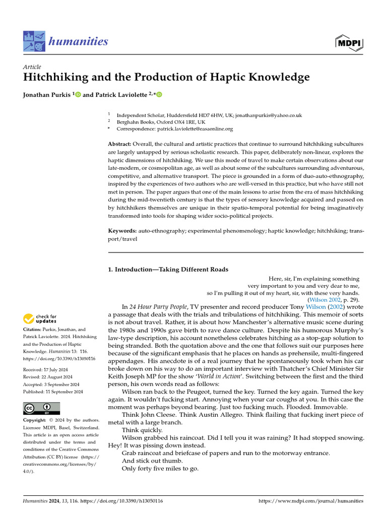 Hitchhiking and The Propduction of Haptic Knowledge | PDF | Knowledge ...