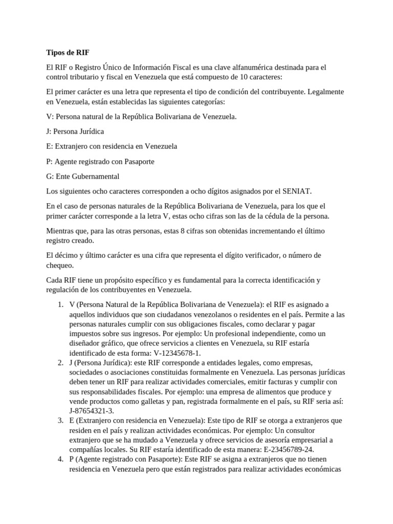 Tipos de RIF y Mecanismos de Seguridad - 015606 | PDF | Venezuela