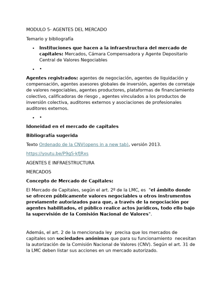 Agentes y Estructura del Mercado de Capitales | PDF | Bolsa ...