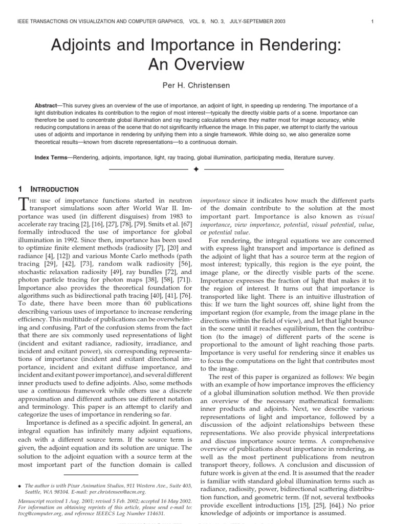 Adjoints and Importance in Rendering PDF Rendering