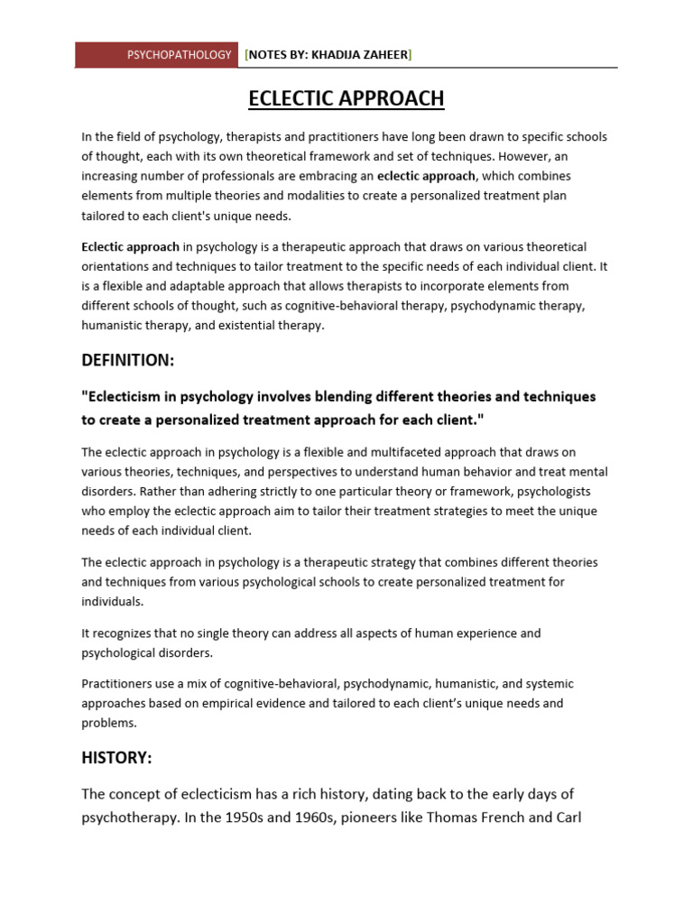 Eclectic Approach in Psychotherapy | PDF | Psychotherapy | Cognitive ...
