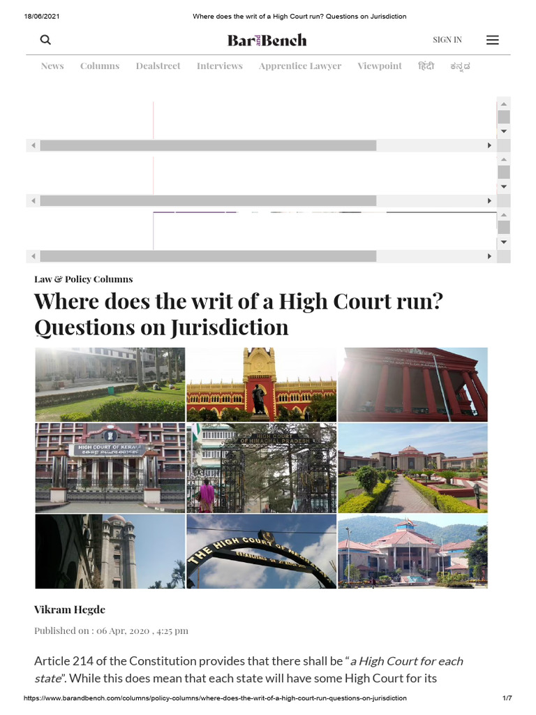 High Court Writ Jurisdiction Explained | PDF | Jurisdiction | High ...