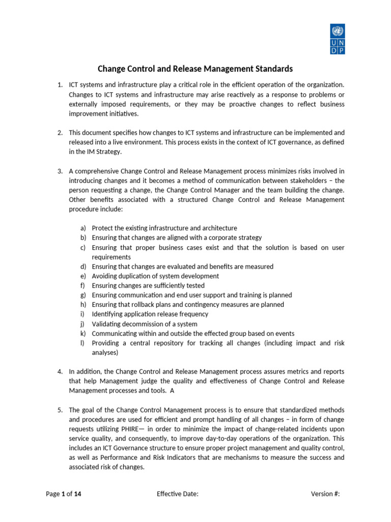 ICT - Oversight - Change Control and Release Management - Standards ...