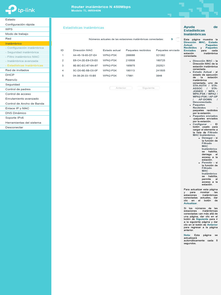Estadísticas del Router TL-WR940N | PDF | Enrutador (Computación ...