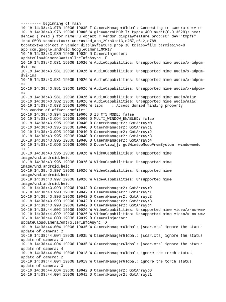 Camera Service Connection Logs | PDF | Computing | Software