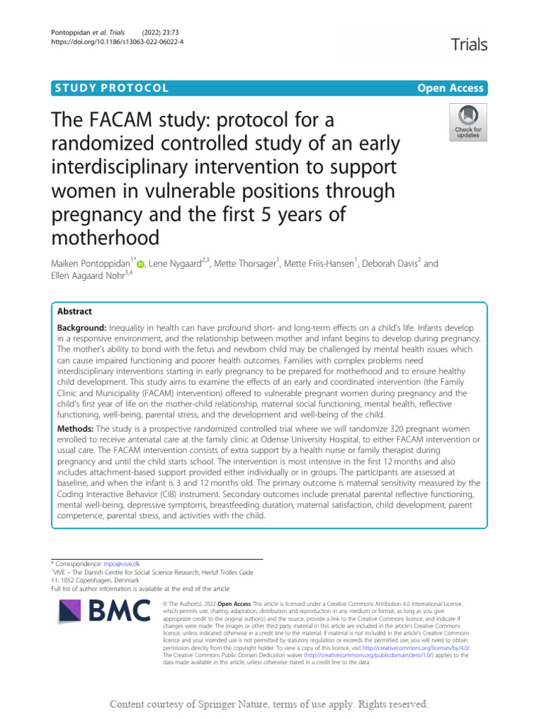 The FACAM Study Protocol For A Randomized Controll | PDF | Pregnancy ...