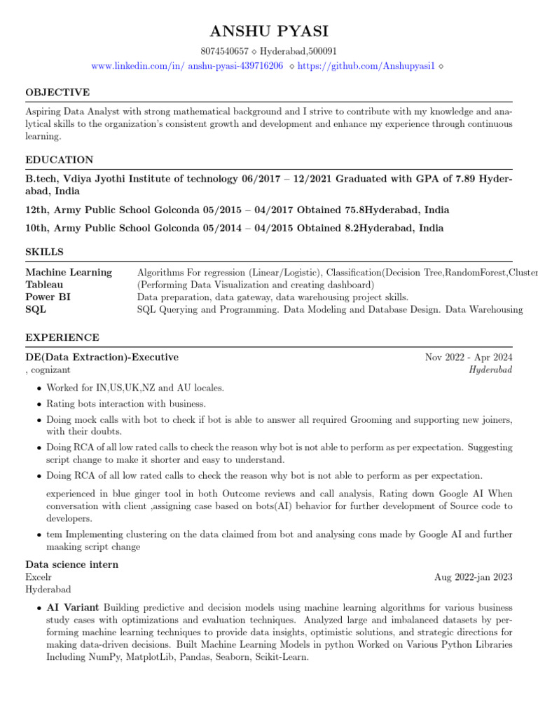 FAANGPath Resume for Data Analyst Role | PDF | Machine Learning | Data ...