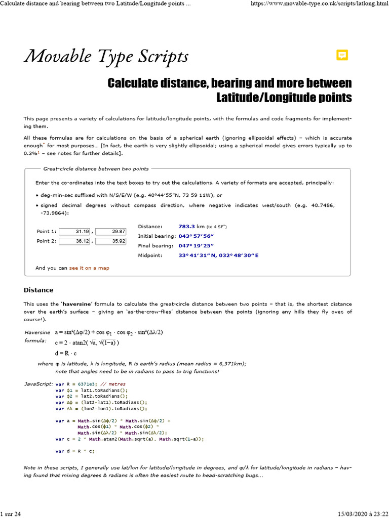 Calculate Distance & Bearing from Coordinates | PDF | Latitude | Minute ...