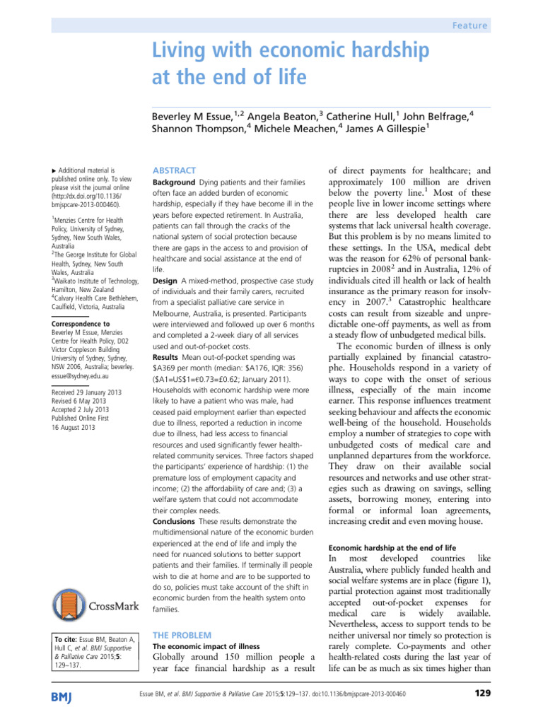 Economic Hardship at End of Life | PDF | Caregiver | Terminal Illness