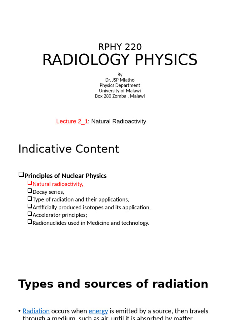 Natural Radioactivity in Radiology Physics | PDF | Neutron | Radiation