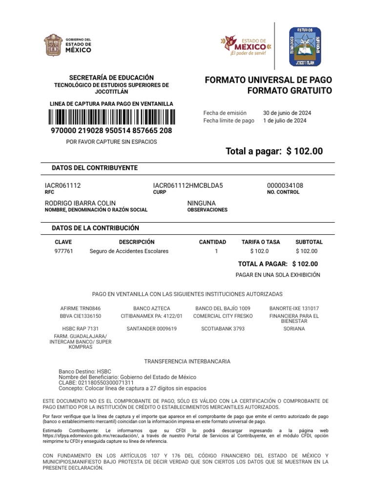 Formato de Pago Universal With Primefaces | PDF | Bancos | Servicios ...