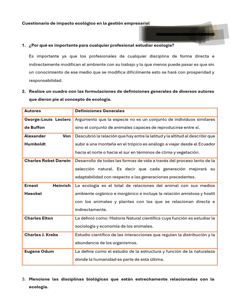 Cuestionario sobre Ecología y Gestión Ambiental | PDF | Ecosistema ...