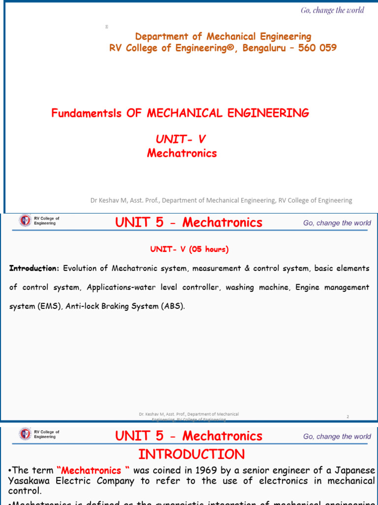 UNIT 5 - Mechatronics | PDF | Anti Lock Braking System | Brake