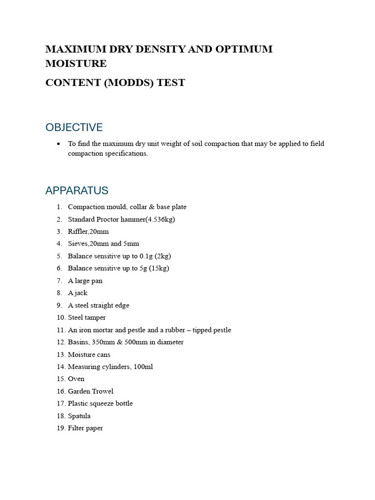 Maximum dry density and optimum moisture pdf density