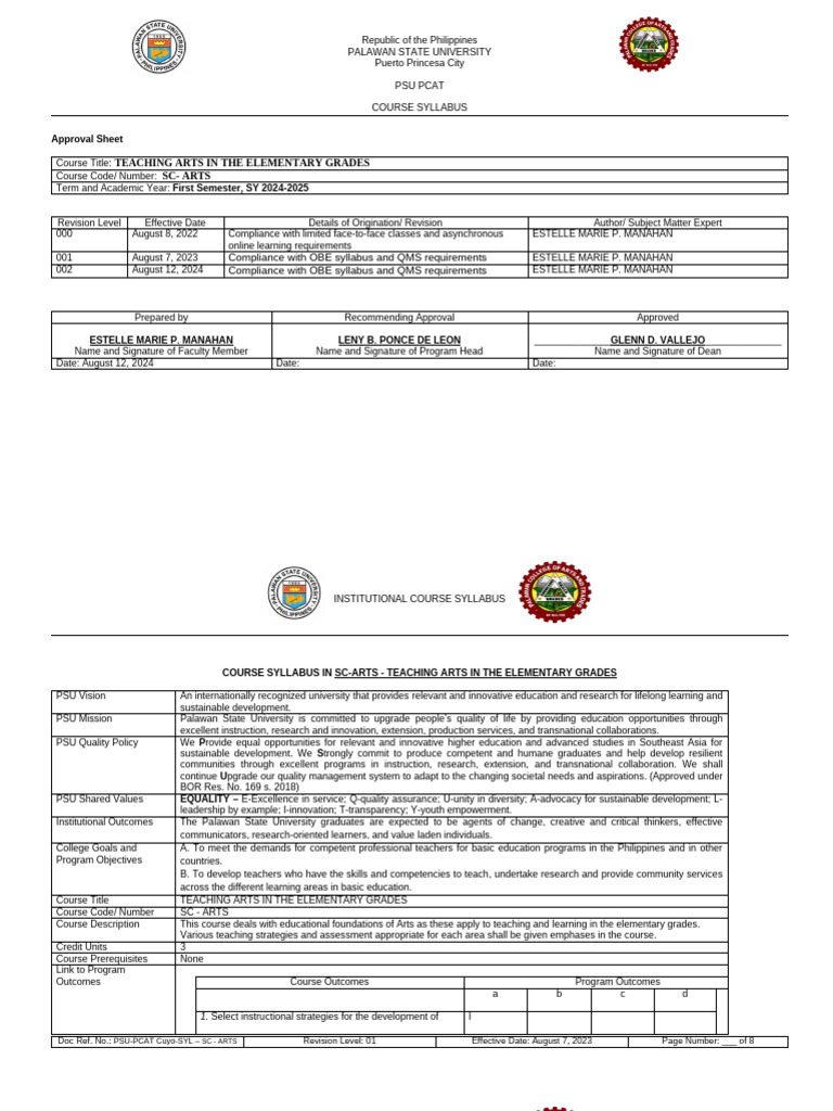 Sc arts syllabus revise 2024 2 pdf learning teachers