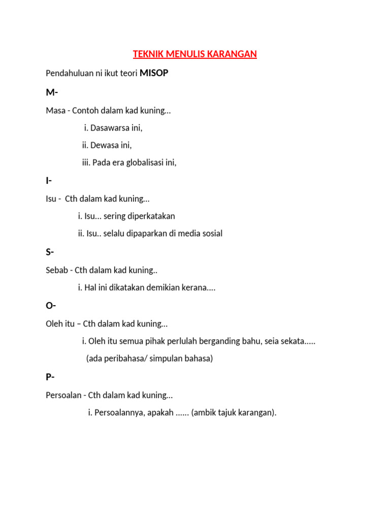 Teknik Menulis Karangan MISOP | PDF