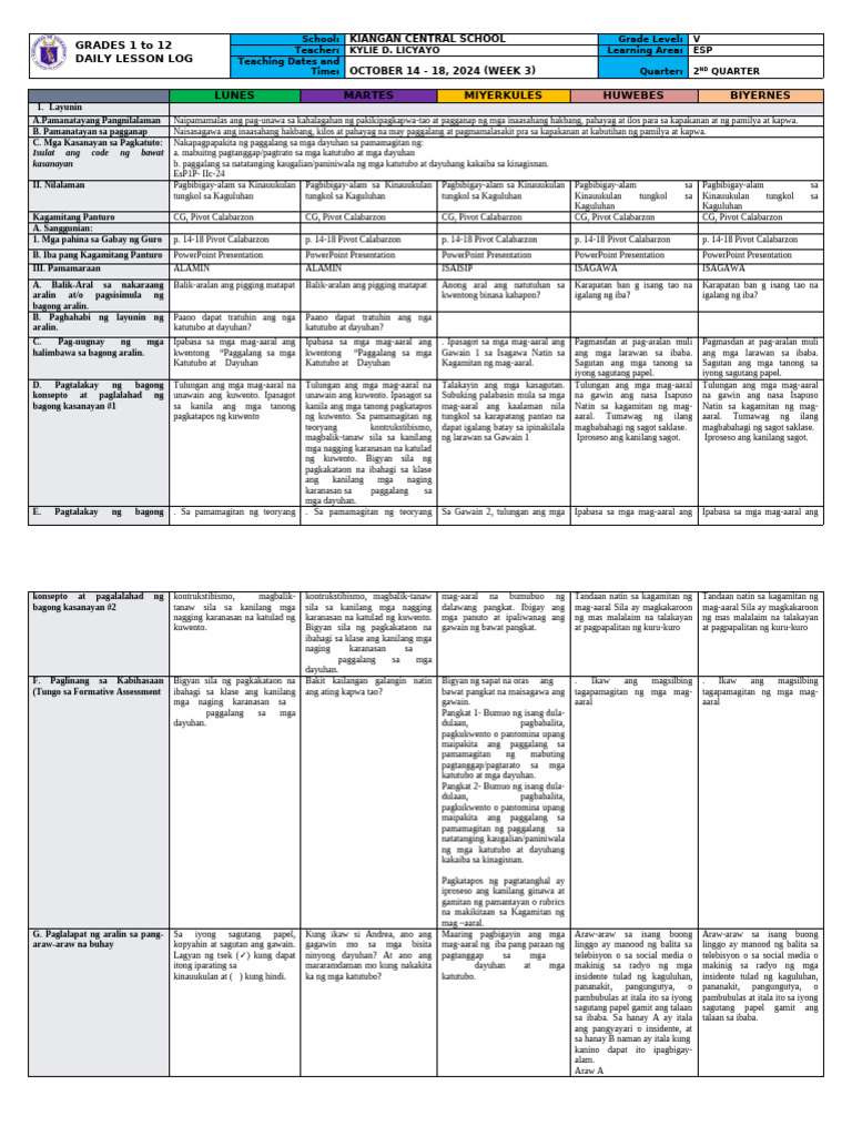 DLL - Esp 5 - Q2 - W3 | PDF