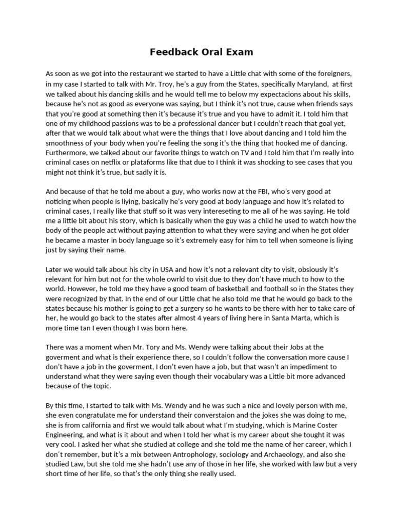 Feedback Oral Exam Pdf