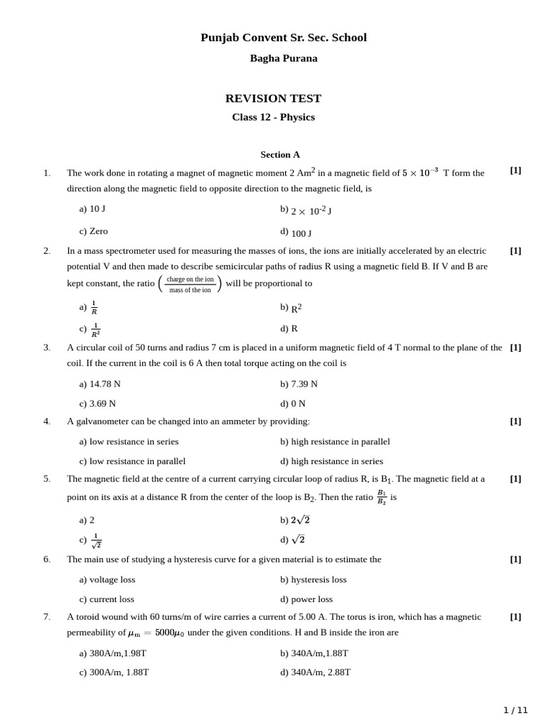 Revision Test Physics Unit 3,4,5 | PDF | Inductor | Inductance