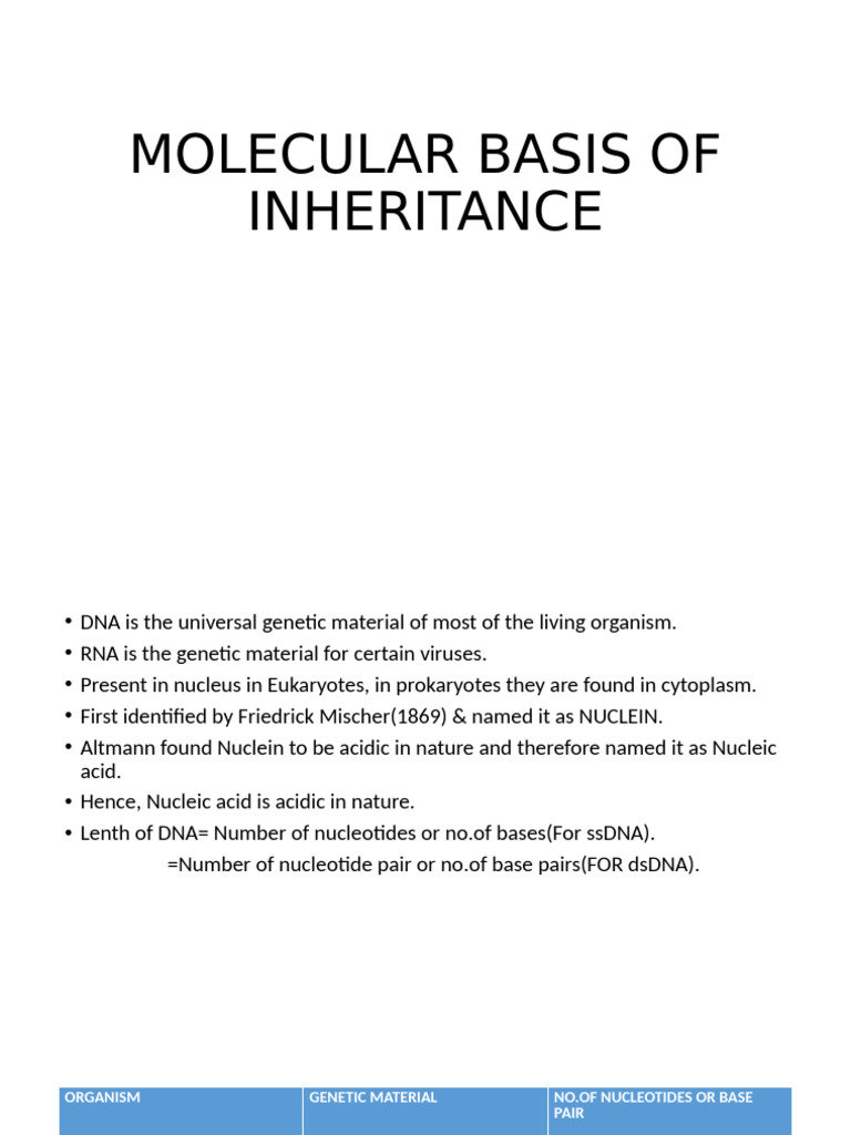 Molecular Basis of DNA Inheritance | PDF | Nucleotides | Dna