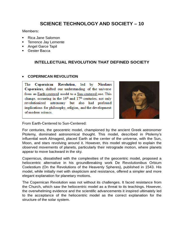 Science Technology and Society Report | PDF | Heliocentrism | Darwinism