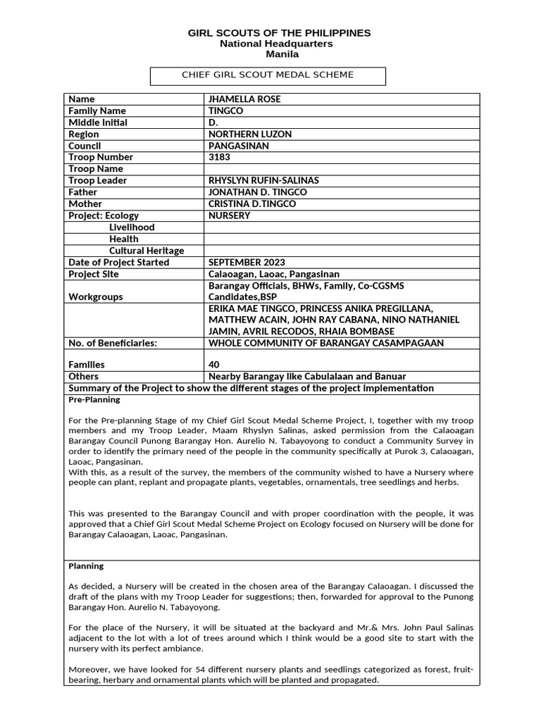 Girl Scouts Ecology Nursery Project Report | PDF | Plant Nursery | Botany