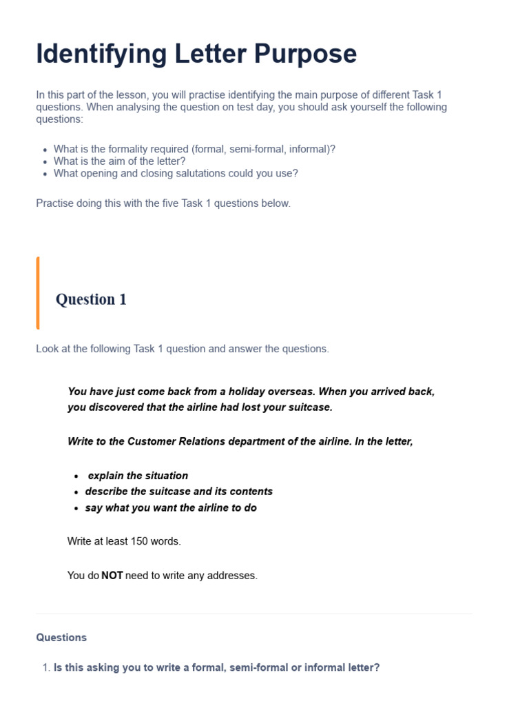 Letter Purpose Identification Guide | PDF | Question | Madam