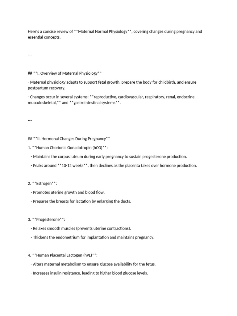MATERNAL NORMAL PHYSIOLOGICAL CHANGES | PDF | Pregnancy | Human Body