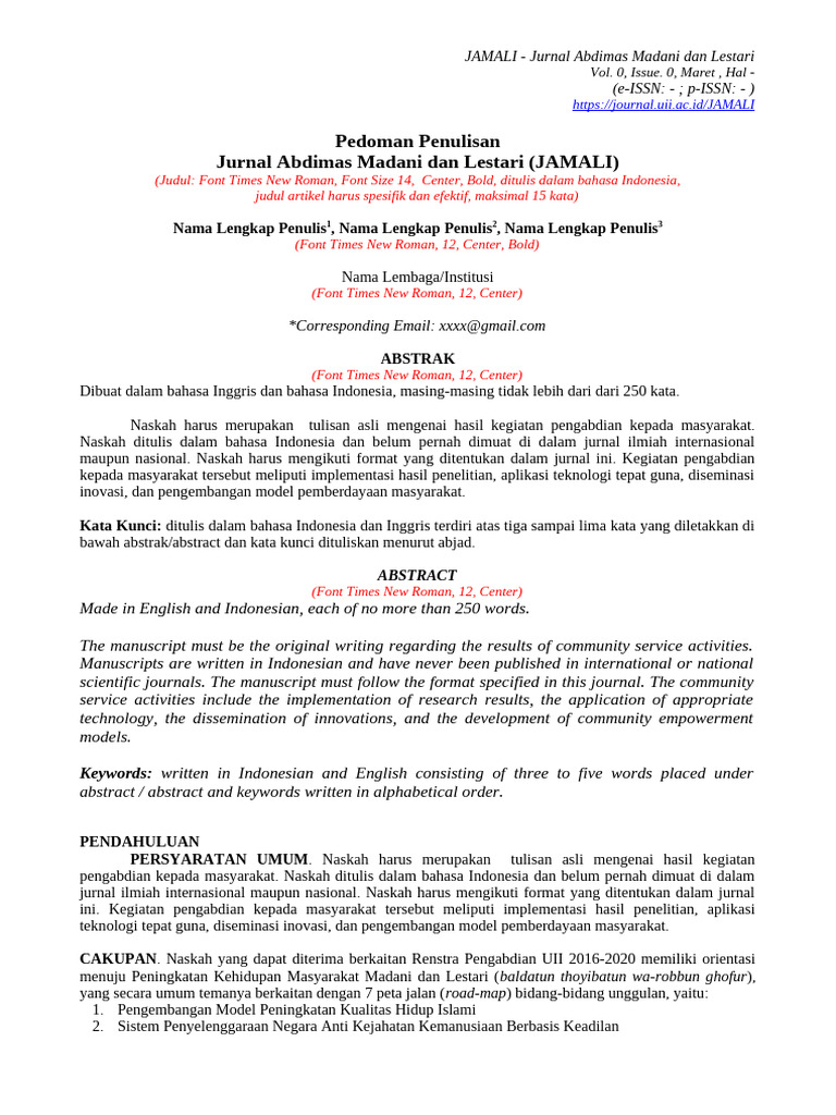 Pedoman Penulisan Jurnal JAMALI | PDF