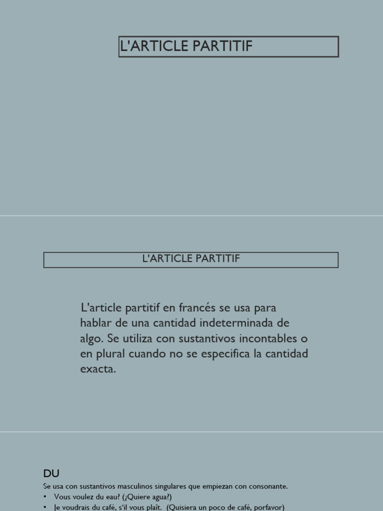 Uso del Artículo Partitivo en Francés | PDF
