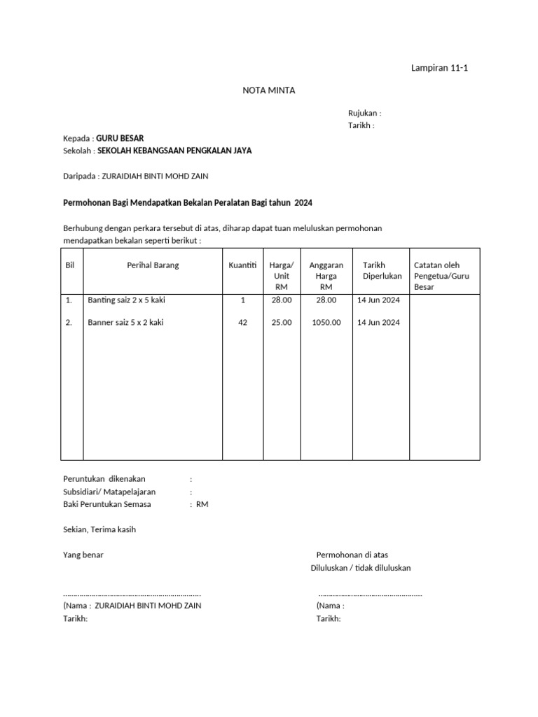 Nota Minta Program Hadis 40 IN | PDF