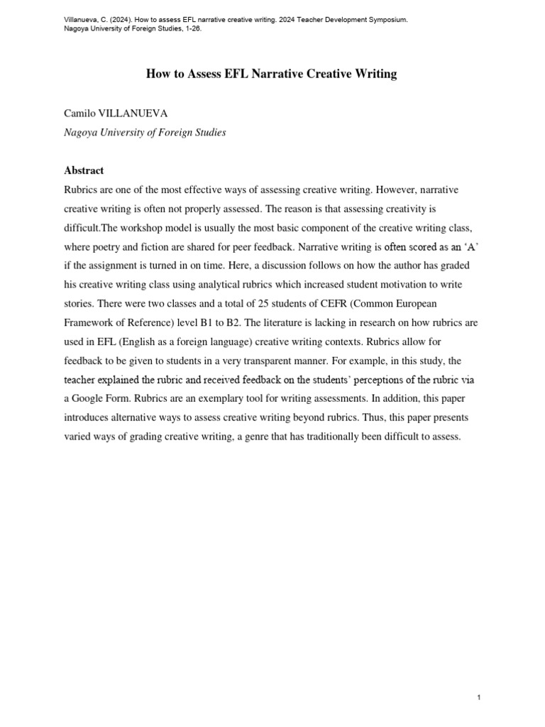 EFL Narrative Writing Assessment Strategies | PDF | Rubric (Academic ...