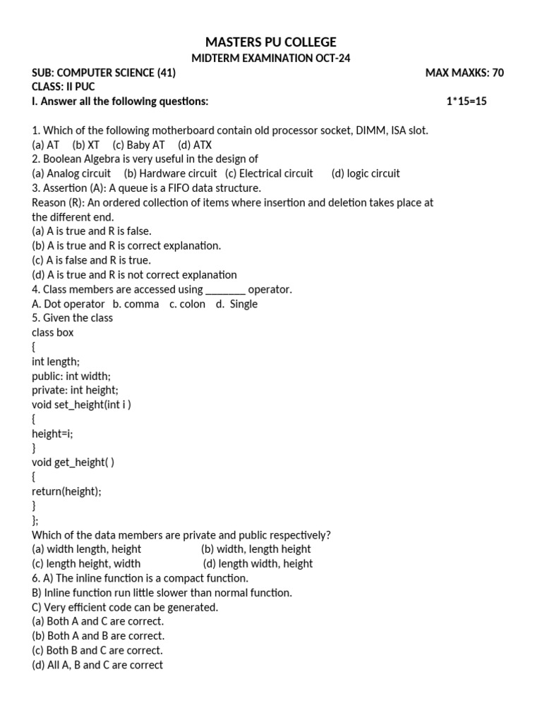 Computer Science Midterm Exam Questions | PDF | Computer Data Storage ...