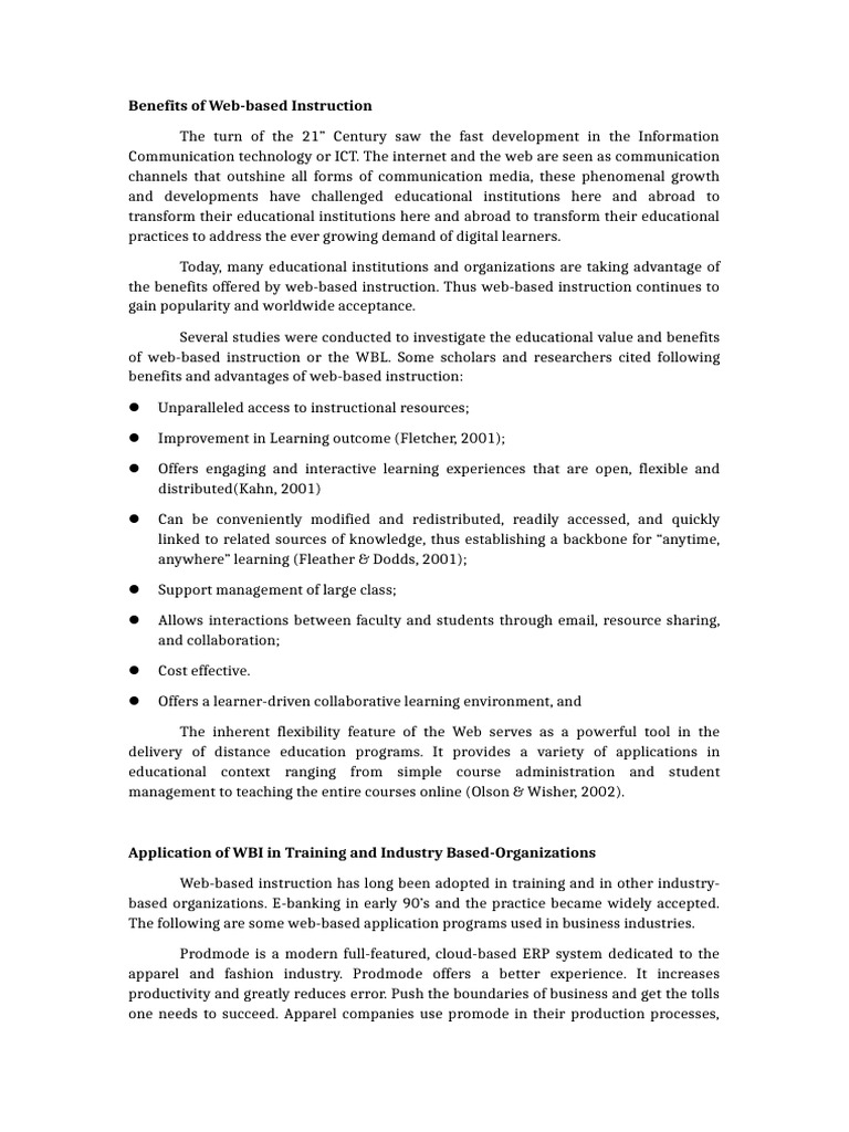 Benefits of Web-Based Instruction | PDF | Educational Technology | Learning