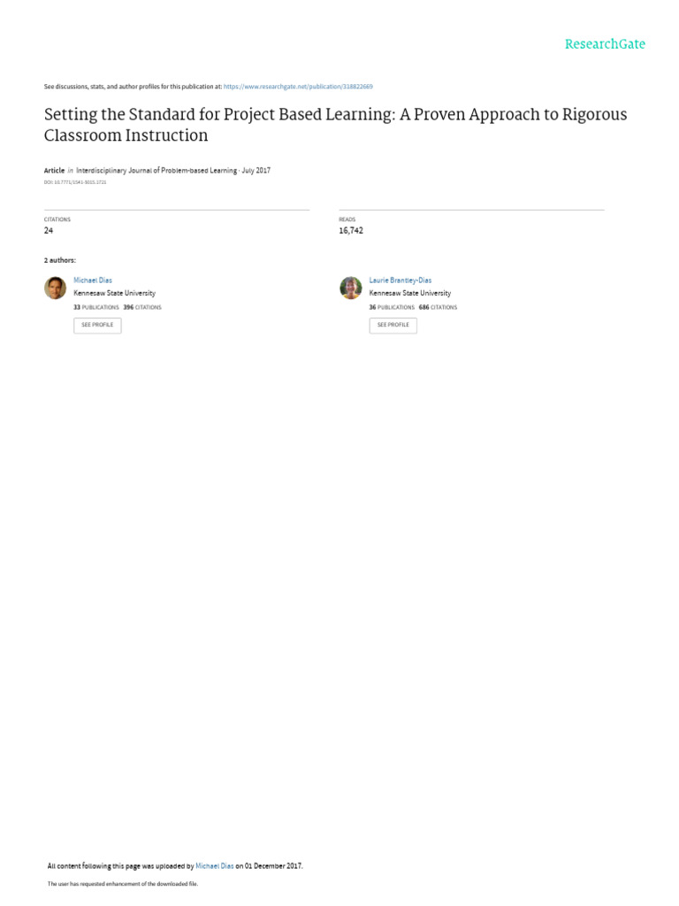 Setting The Standard For Project Based Learning A Pdf Project