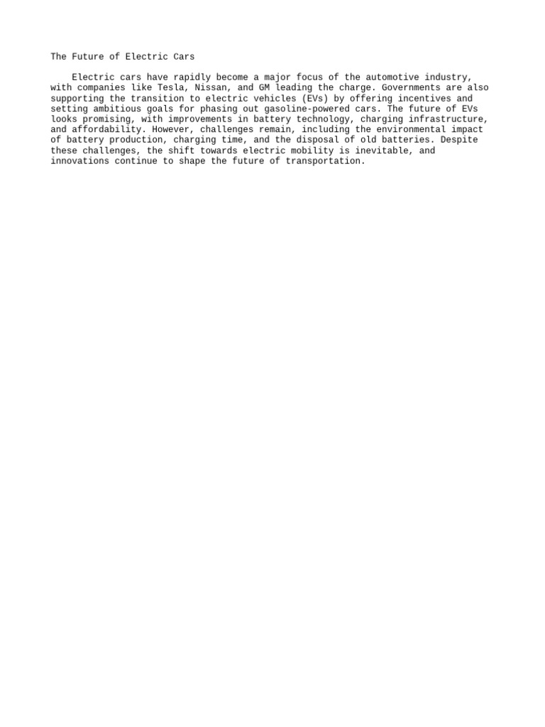 The Future Of Electric Cars Pdf Social Science