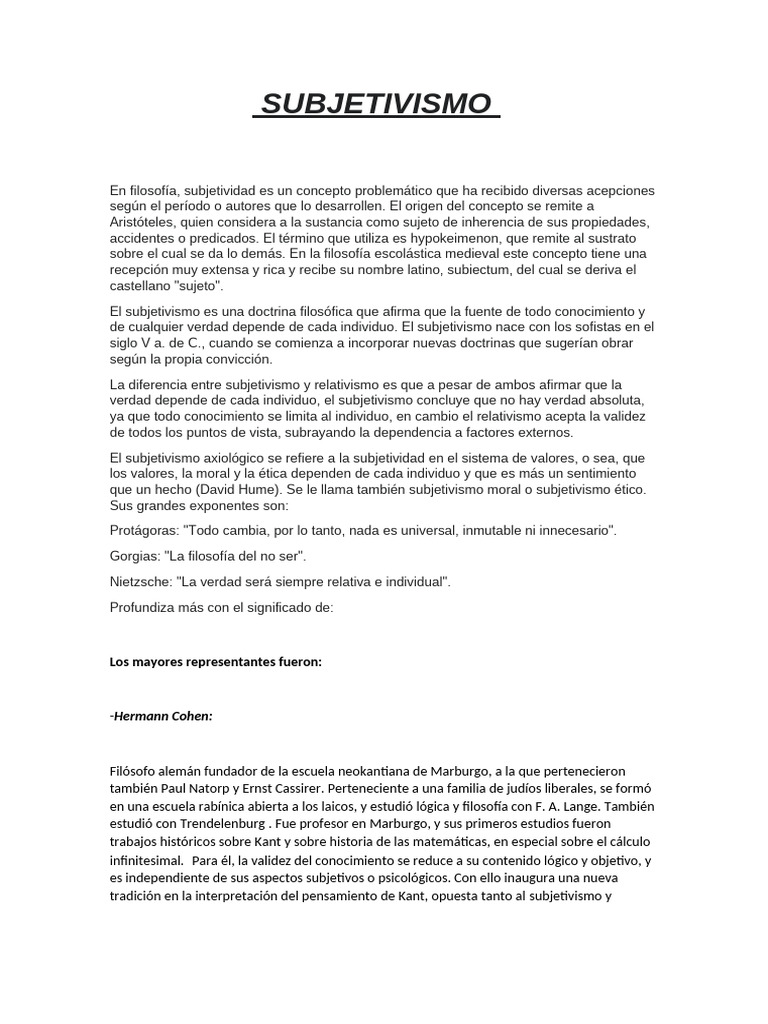 Trabajo de Axiologia Del Subjetivismo | PDF | Verdad | Jean Paul Sartre