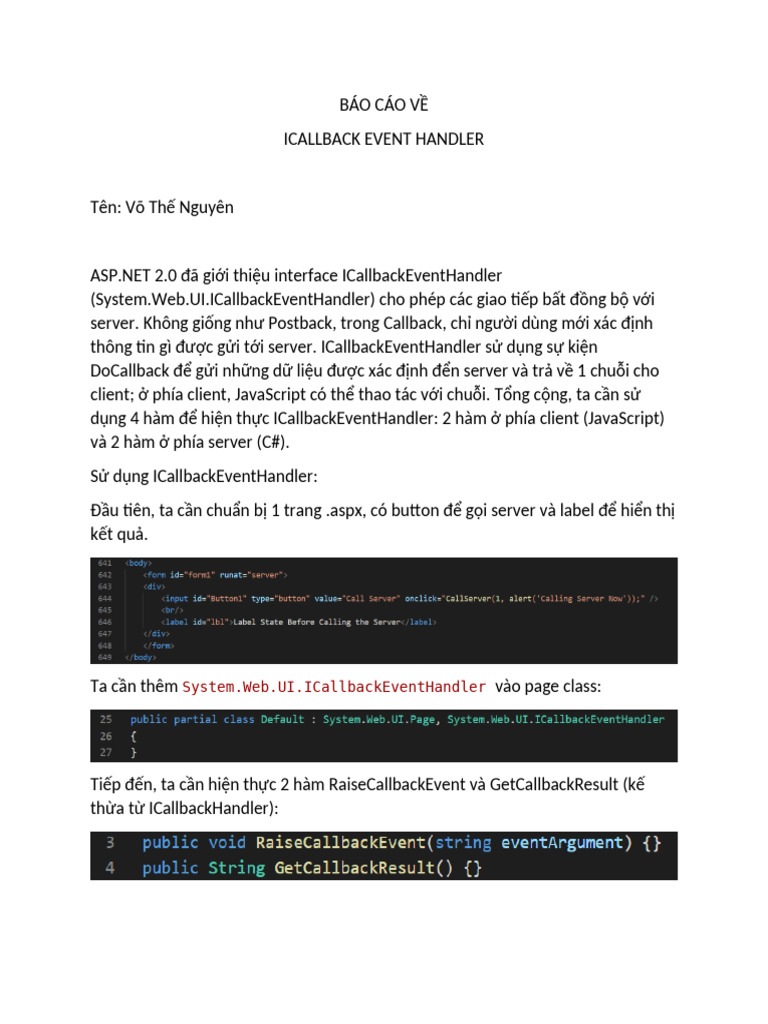ICallback Event Handler | PDF
