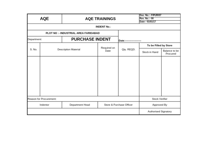 F-Pur-06 Purchase Indent | PDF