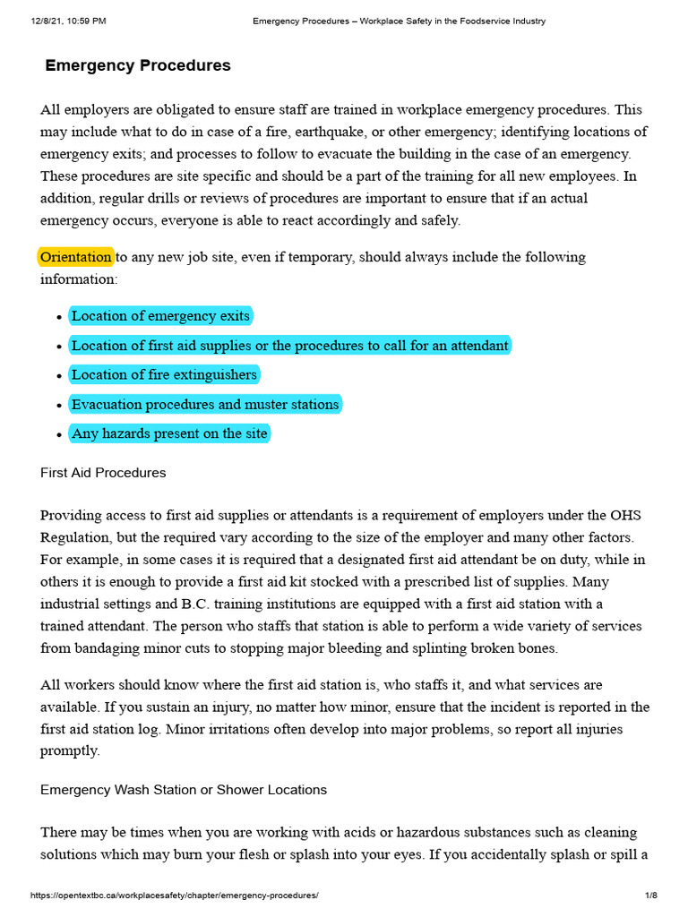 16.Emergency Procedures Workplace Safety in the Foodservice Industry