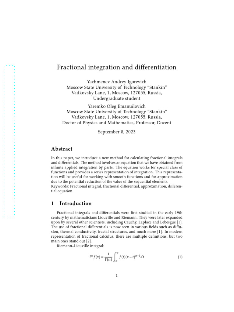 fractional integration and differentiation | PDF | Integral | Function ...